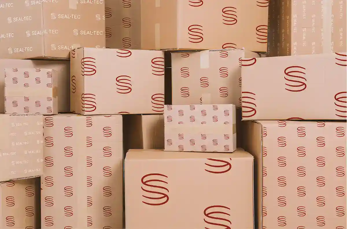 Seal-tec branded packaging boxes for industrial sealing solutions.
